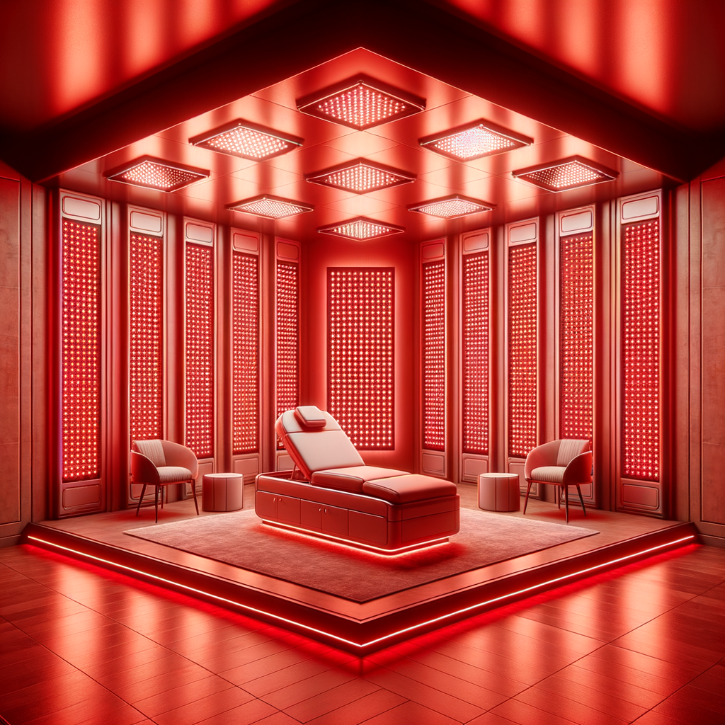 Red light therapy treatment room with professional LED panels